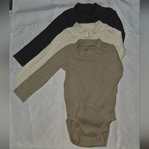 H&M Kids Long Sleeve Ribbed Bodysuit Set - Black, Cream, Tan BUNDLE